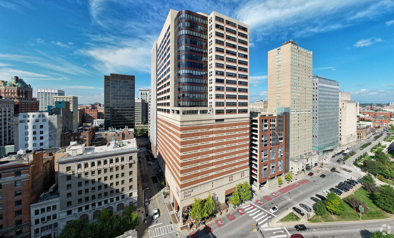 Exterior view of Baltimore City Department of Social Services headquarters at 200 St. Paul Place, Baltimore, MD 21202.