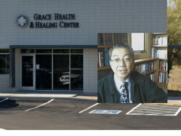 Photo of Dr. Dung T. Nguyen alongside an exterior view of Grace Health & Healing Center in Tucson, Arizona. Dr. Nguyen has been indicted on charges of sexual abuse and sexual assault. The clinic has since closed.