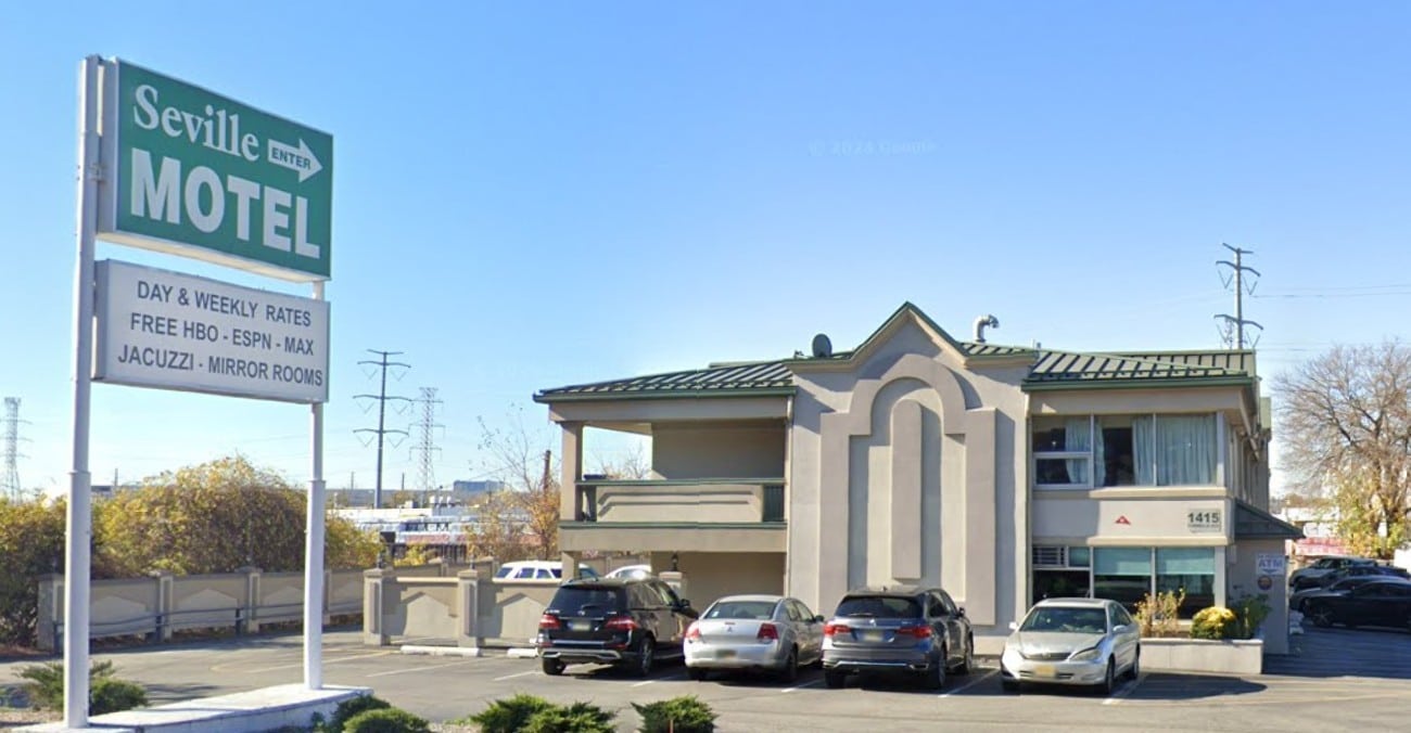 Street view of the Seville Motel in North Bergen, NJ, named in a civil lawsuit alleging sex trafficking on its premises.