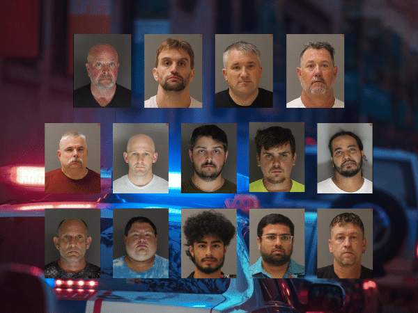 Collage of booking photos of the 14 men arrested in a Cumberland County human trafficking operation, Operation Impact Demand XII.