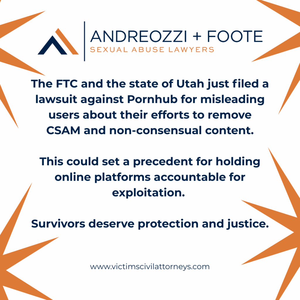 graphic written about a lawsuit against pornhub by the state of Utah and The FTC