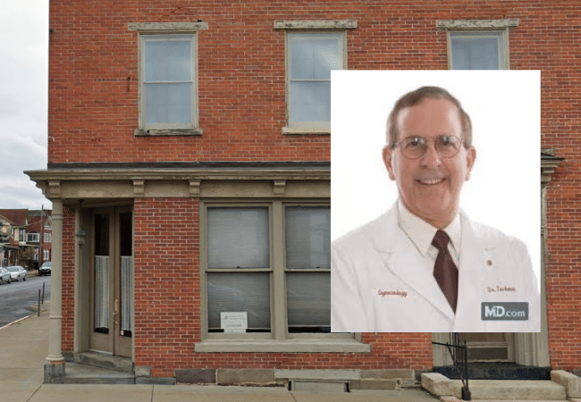 The boarded-up exterior of what was Central Penn Women’s Health in Sunbury, Pennsylvania, the former office of Dr. Fred Teichman.
