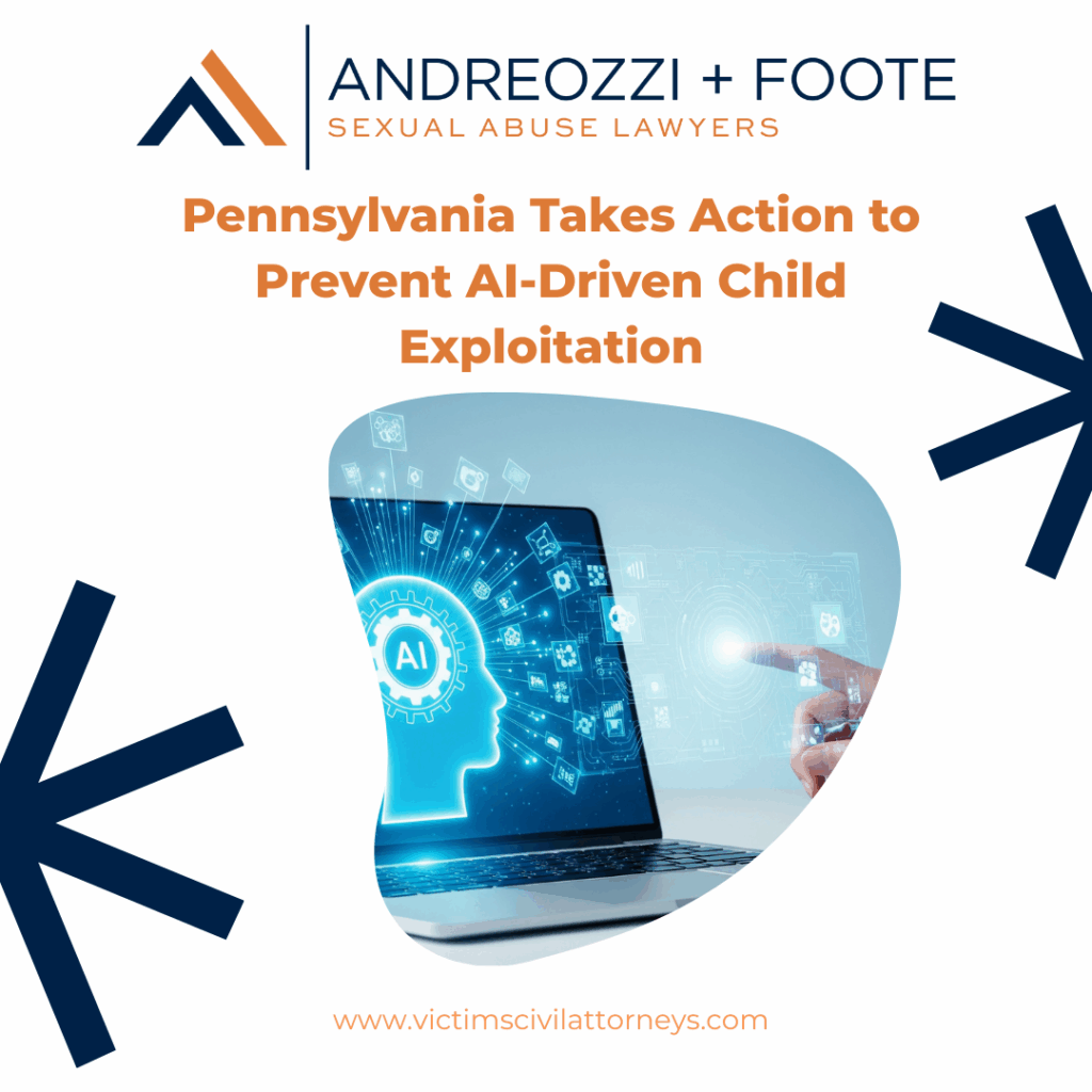 a graphic celebrating Pennsylvania's action against AI driven child exploitation