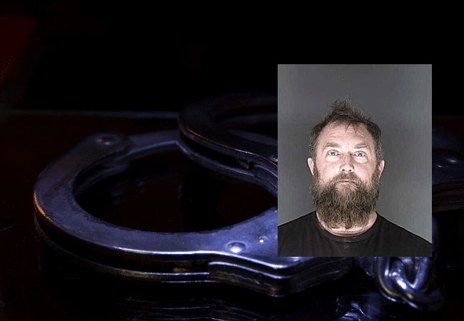 Mugshot of Brandon Duba, a Colorado coach charged with child sex offenses, displayed alongside an image of handcuffs.