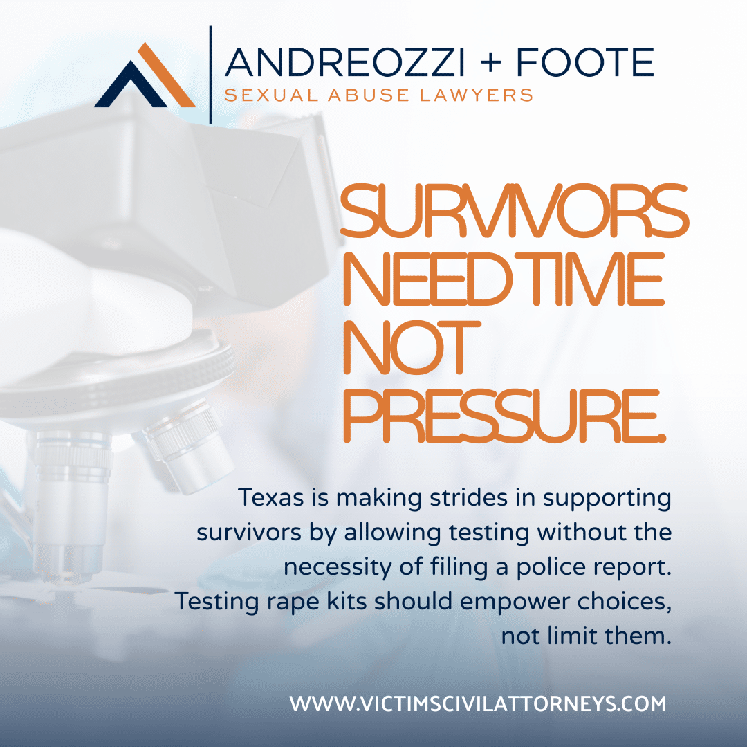 Survivors Need Time Not Pressure” graphic with microscope background