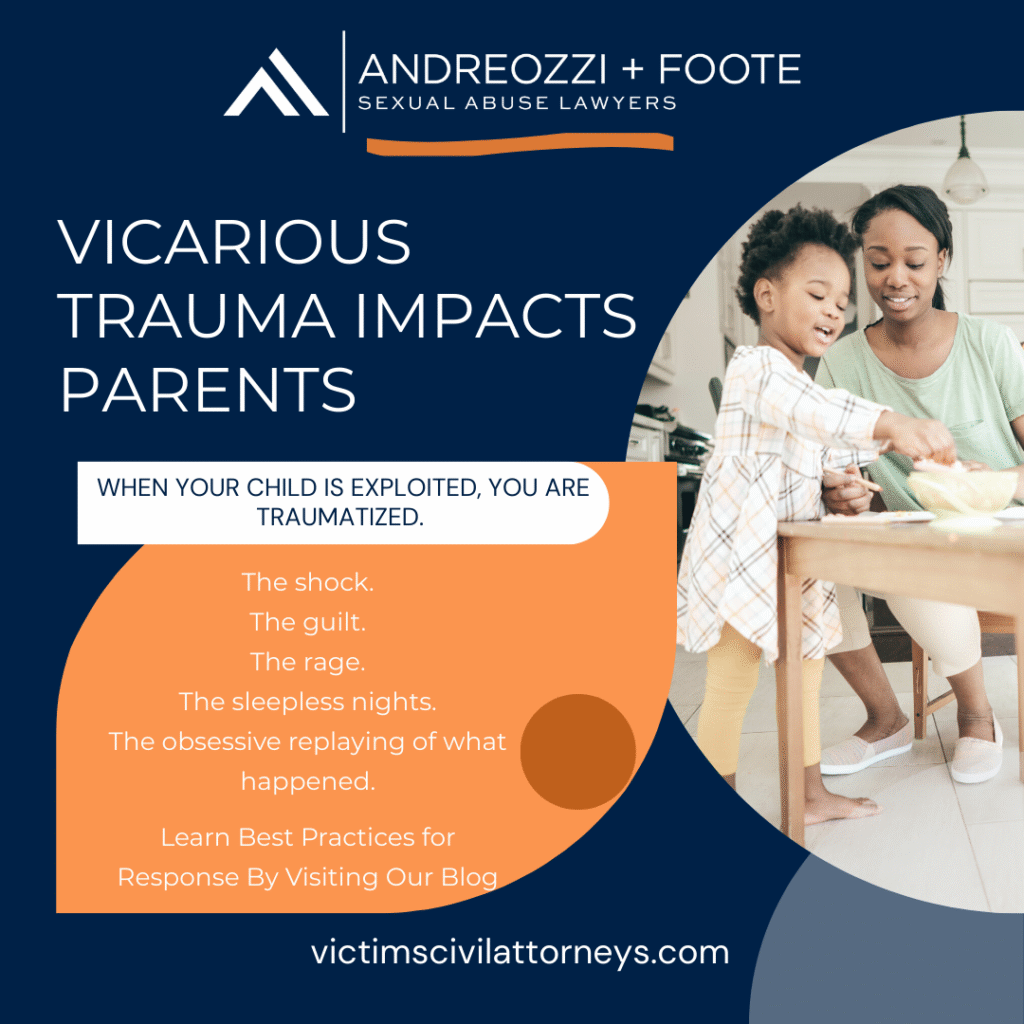 Graphic on vicarious trauma in parents with mother and child cooking