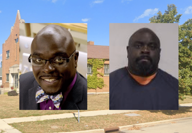 Curtiss Wayne Tolefree Jr., a pastor and former school principal, shown in a portrait (left) and mugshot (right), has been arrested on charges of sexual assault.