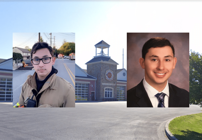 Background image of Avondale Fire Company in Avondale, PA, with inset images of the accused, Anton Bilski.