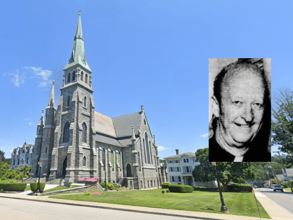 Graphic featuring the Diocese of Norwich's mother church and a portrait of Brother Robert (Peter) Barnes, a former De La Salle Christian Brother and Diocese of Norwich priest identified in the Rhode Island Attorney General's 2026 Clergy Abuse Report.
