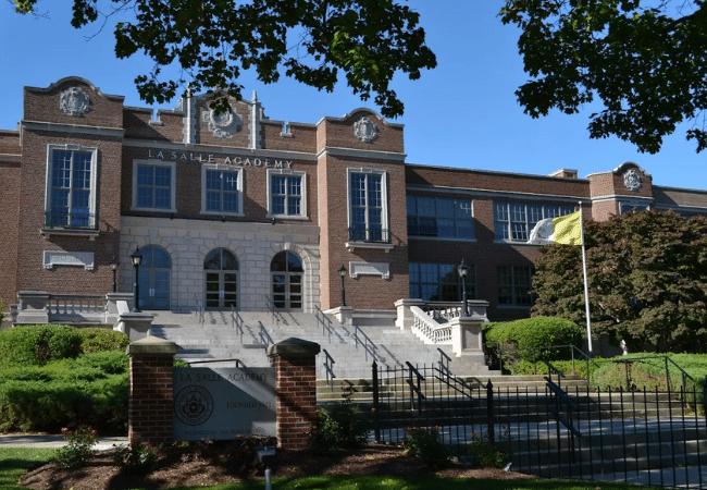 Exterior view of La Salle Academy in Providence, Rhode Island. The Catholic school employed Brother Vincent Cavanaugh during the 1950s and is referenced in allegations documented in the Rhode Island Attorney General's Report regarding clergy child sexual abuse.