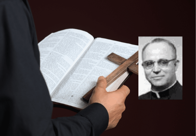 Composite image featuring an inset photograph of Father John H. Crafton, a priest with the Missionary Society of St. Columban who served in Rhode Island and was publicly identified by the Columbans as credibly accused of sexually abusing a child.