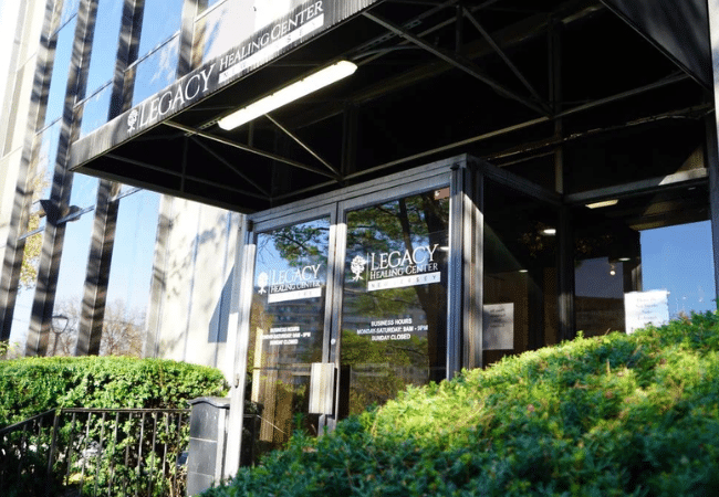 Exterior entrance of Legacy Healing Center | Luxury Rehab, an addiction treatment and behavioral health facility in Cherryhill, NJ.