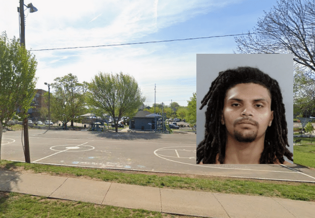 Charles Young Park in Lexington, Kentucky, with an inset photo of shooting suspect Jametrius M. Griffin.