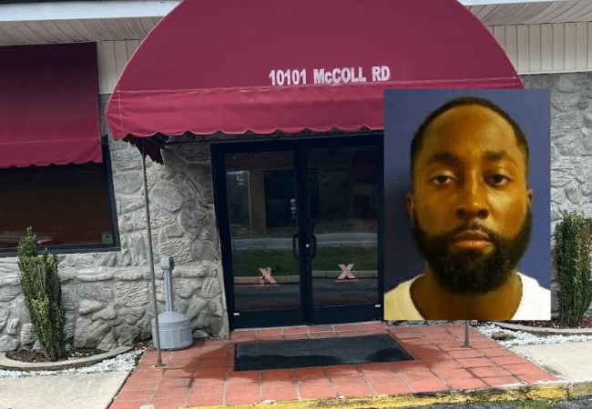 Xplicit Sports Bar and Grill in Laurinburg, North Carolina, where a fatal shooting was reported, alongside a photo of the shooting suspect.