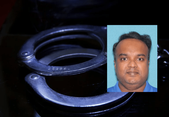 Photo of New Jersey massage therapist Riyas Abdulkhaderkunju, who was arrested on sexual assault and criminal sexual contact charges involving five women, alongside an image of handcuffs.